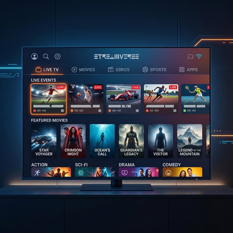 A flat screen TV with a menu of movies and shows including Star Wars, The Legend of Tarzan, and The Martian.