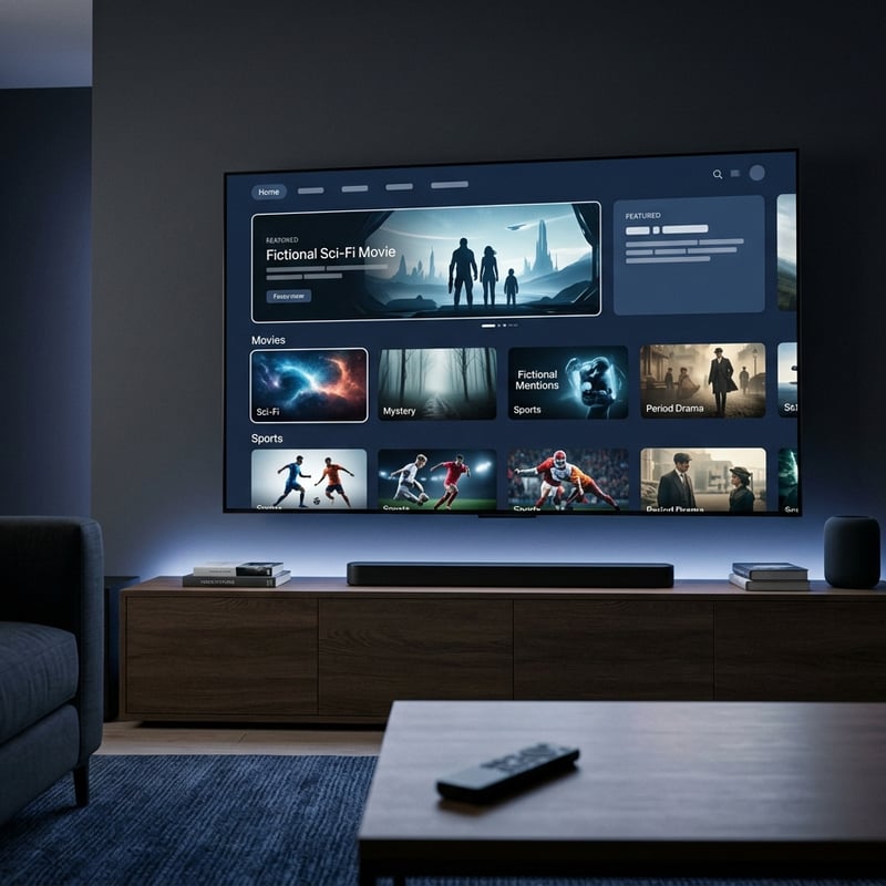 A large flat screen TV displaying a selection of movies and shows.