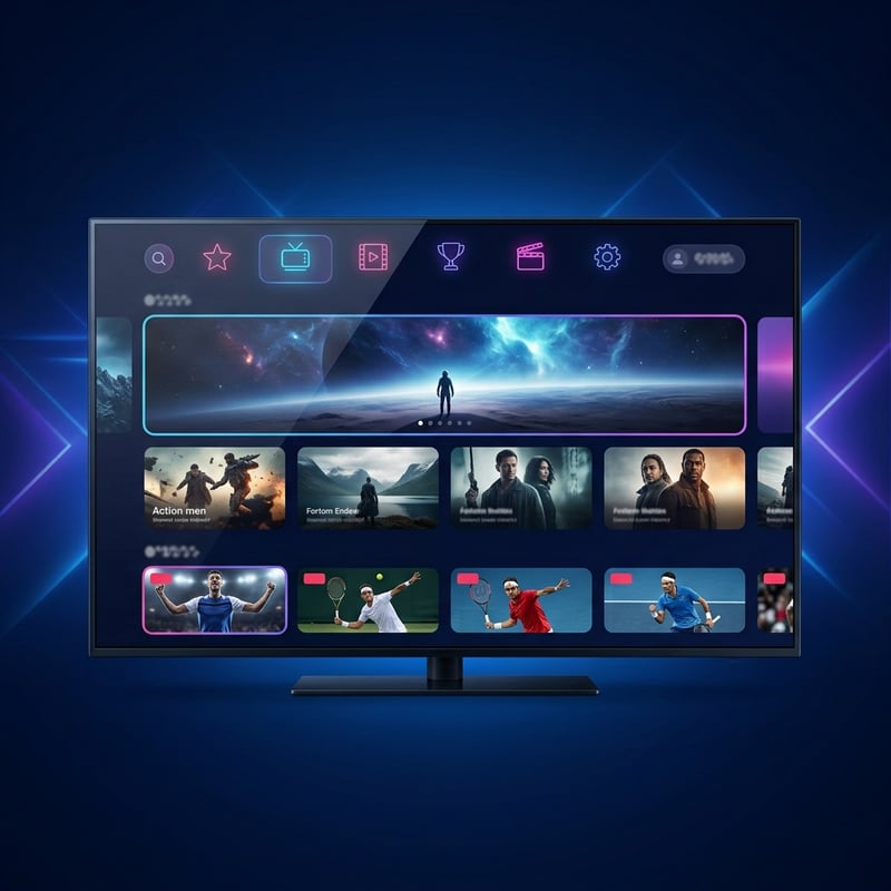 A flat screen TV with a menu of different channels including IPTV.