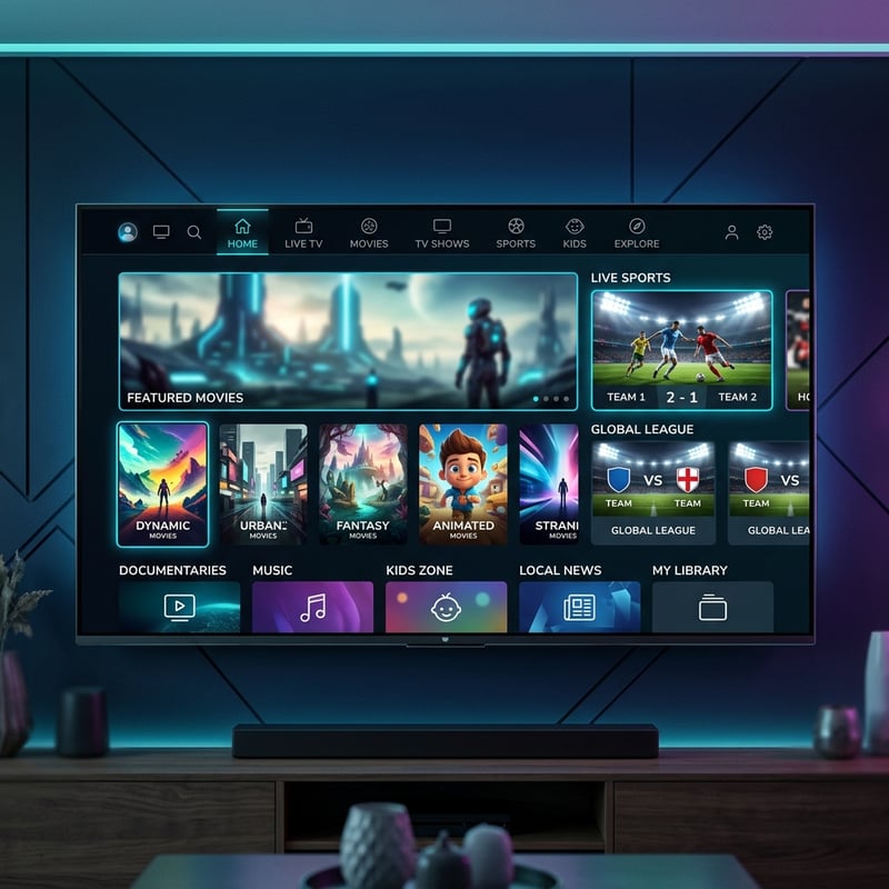 A flat screen TV with a menu of IPTV options.