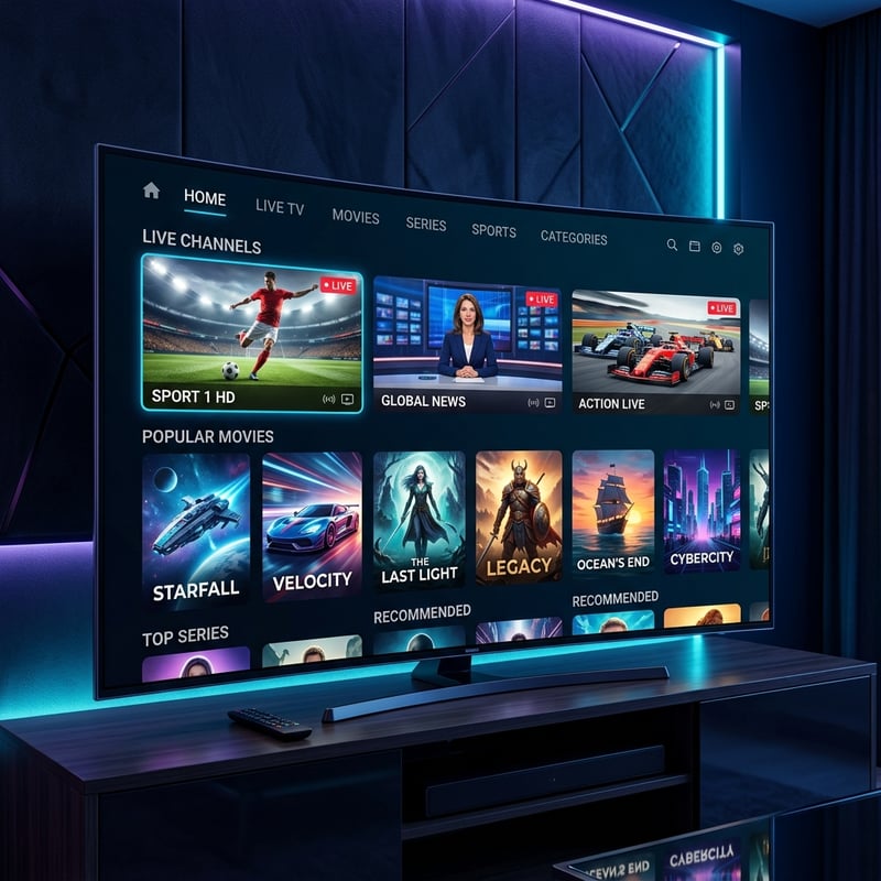 A flat screen TV displaying a selection of movies and shows.