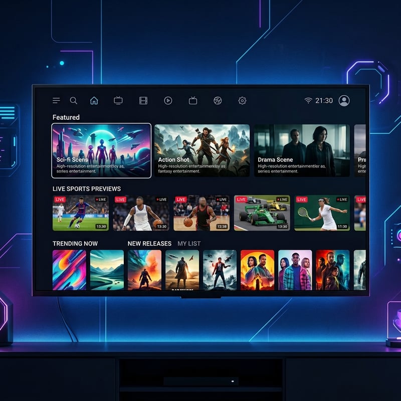 A flat screen TV displaying a variety of movies and shows.