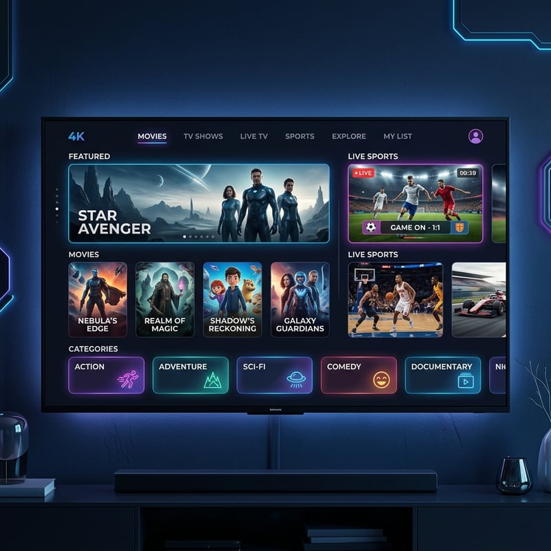 A flat screen TV with a Star Avenger menu on it.