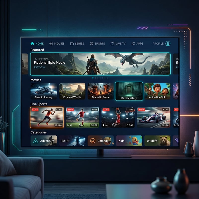 A flat screen TV displaying a selection of movies and TV shows.