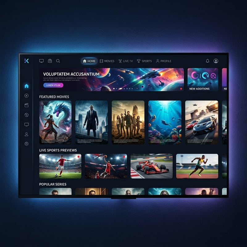 A screen with a selection of movies and TV shows on it.