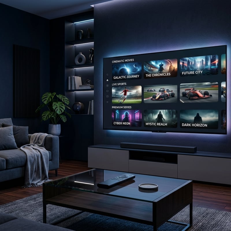A large flat screen TV with a variety of movies and shows displayed on it.