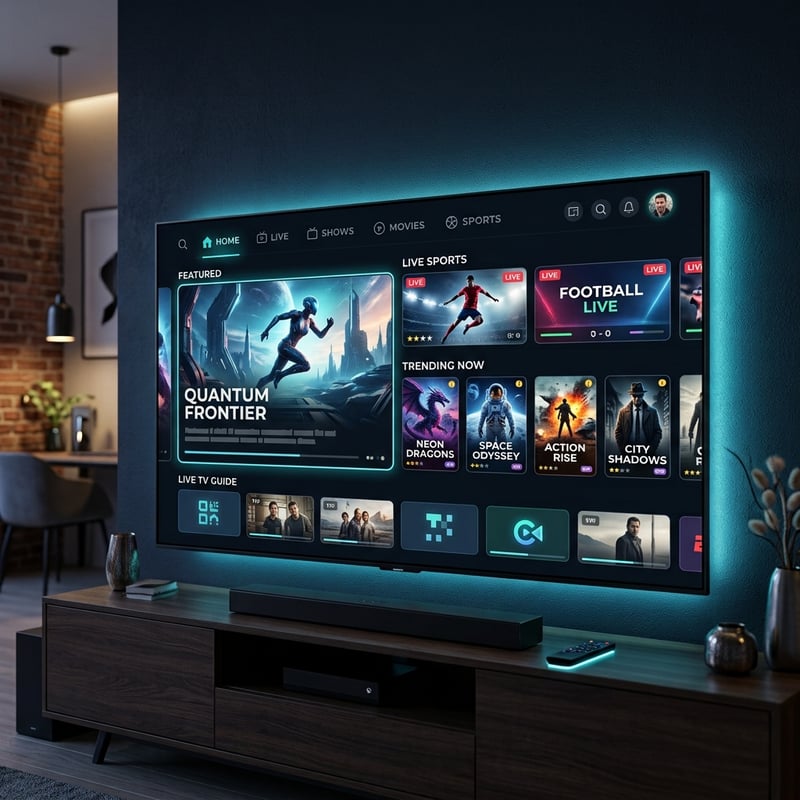 A flat screen TV with a menu of movies and shows on it.