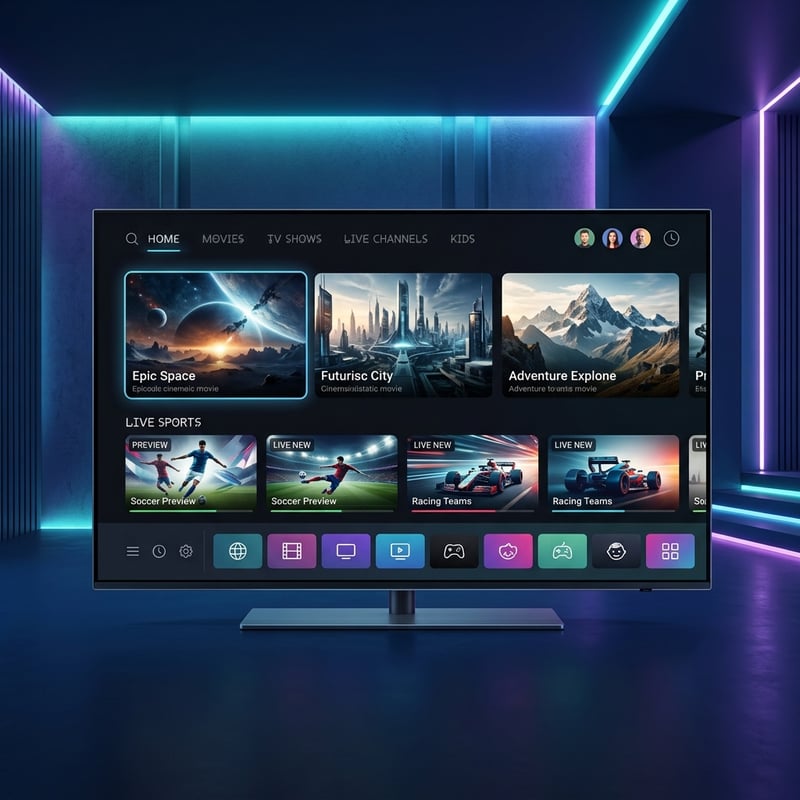 A flat screen TV with a menu of different channels including IPTV.