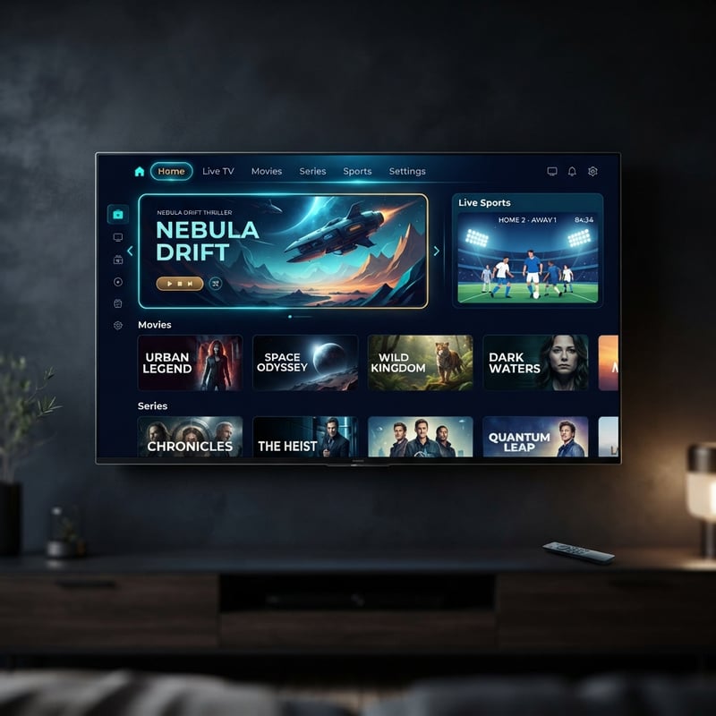 A flat screen TV displaying a selection of movies and shows.