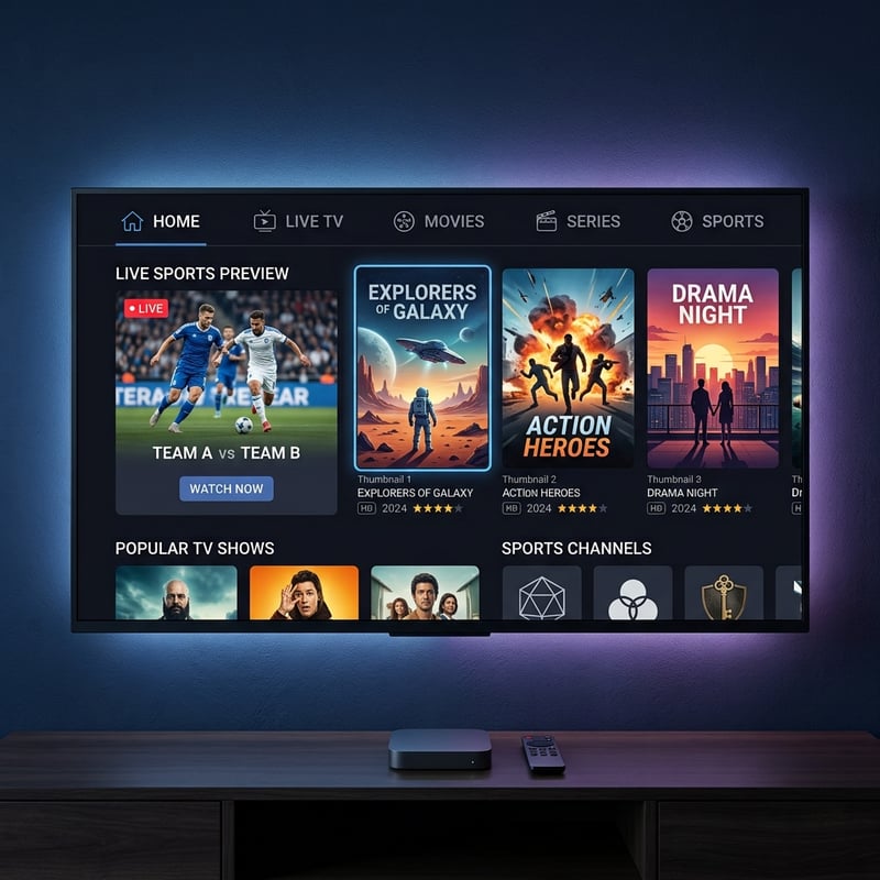 A flat screen TV with a menu of movies and shows on it.