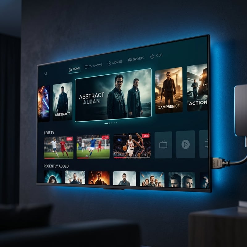 A flat screen TV with a menu of movies and shows on it.