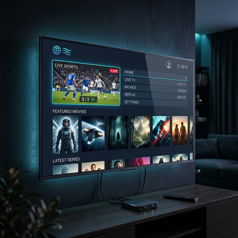 A flat screen TV displaying a menu of movies and shows.