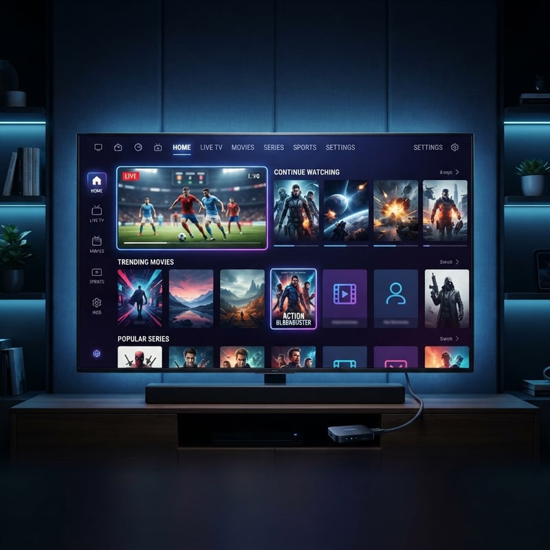 A flat screen TV with a menu of movies and shows on it.