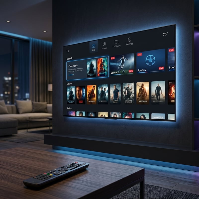 A flat screen TV with a remote control on a wooden table.