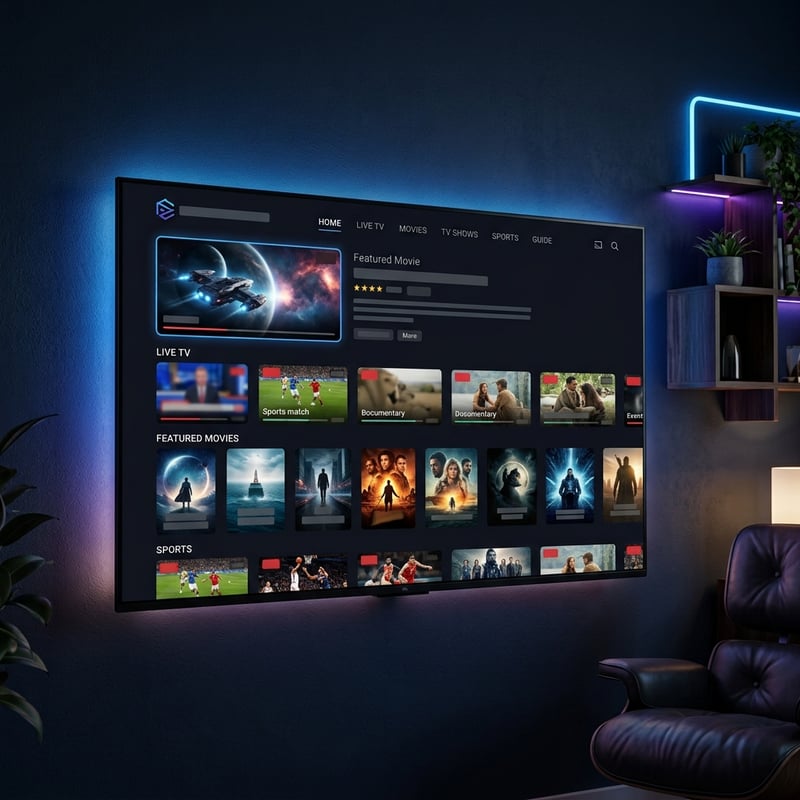 A large screen TV with a selection of movies on it.