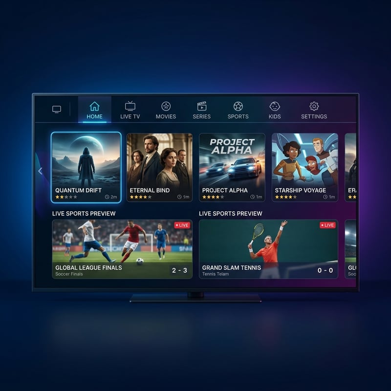 A TV screen with a selection of movies and shows on it.