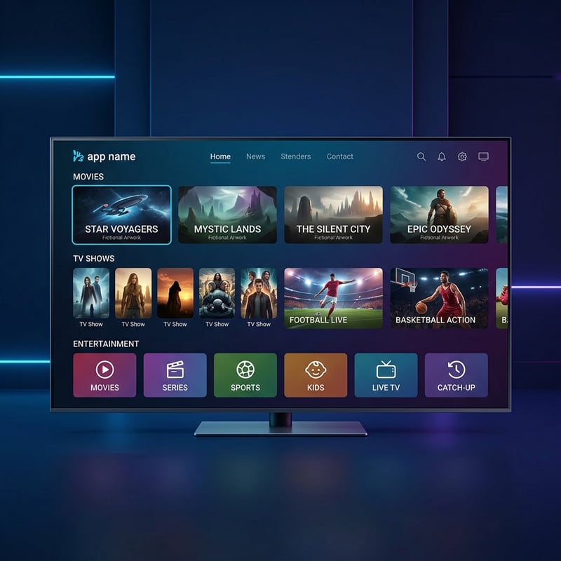 A flat screen TV with a menu of movies and shows on it.