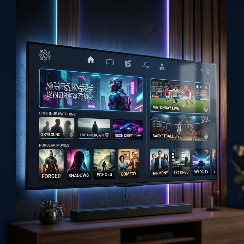 A flat screen TV with a menu of movies and shows on it.