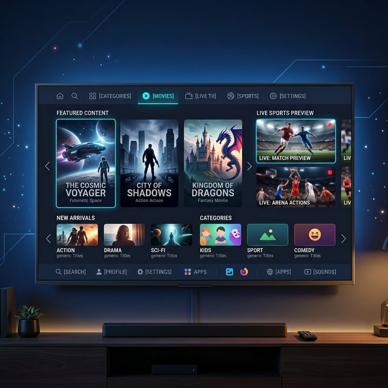 A flat screen TV displaying a selection of movies and TV shows.