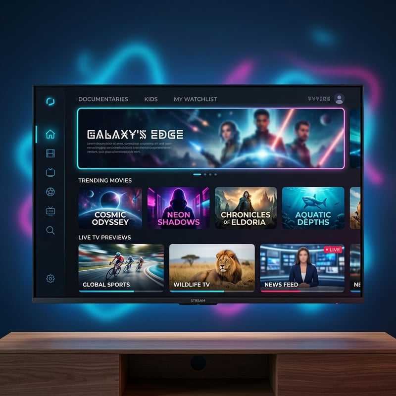 A flat screen TV displaying a selection of movies and shows.