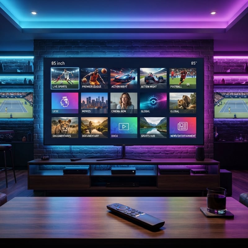 A large flat screen TV with a remote control in front of it.