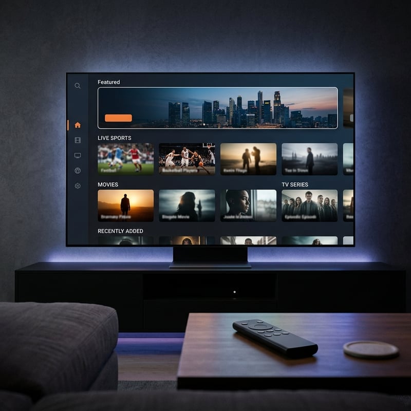 A flat screen TV with a menu of IPTV options.