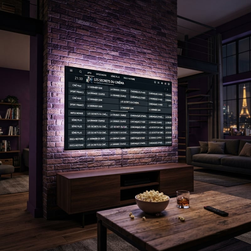 A flat screen TV with a menu on the screen.
