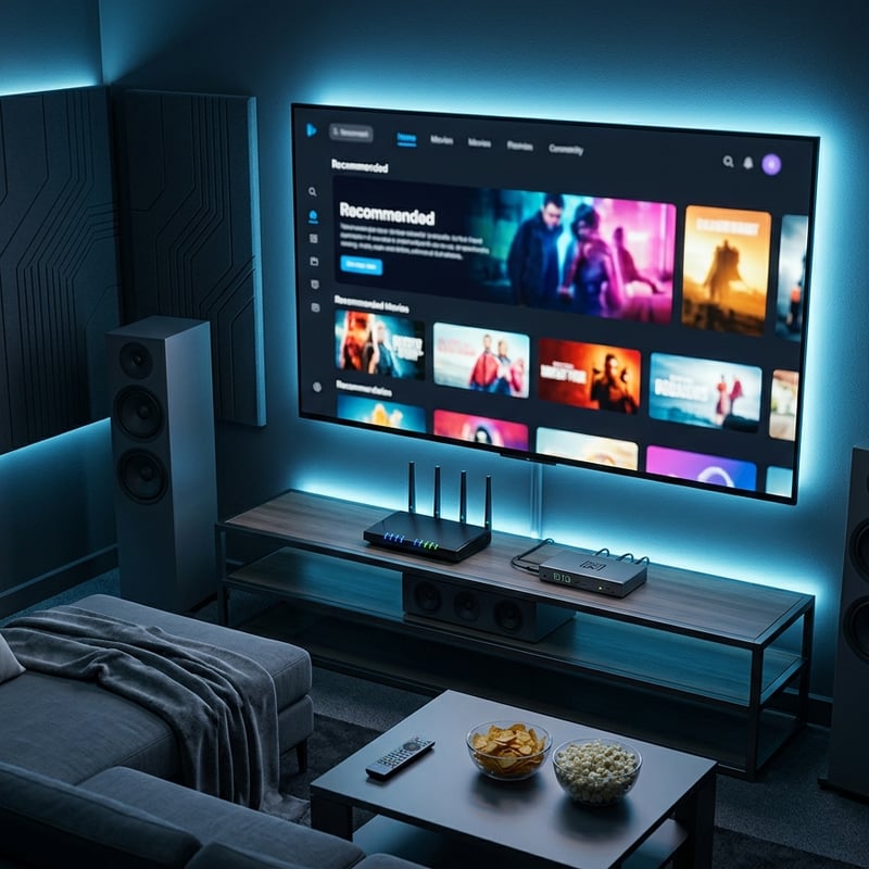 A large flat screen TV displaying a selection of movies and TV shows.