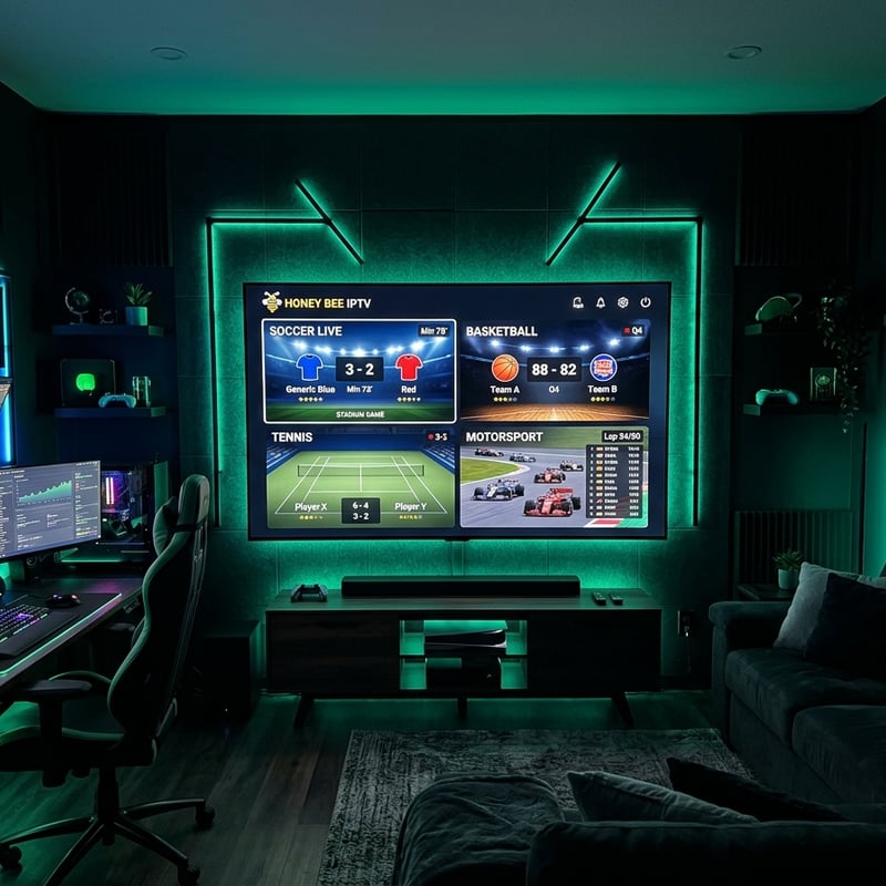 A room with a large TV screen displaying a video game.