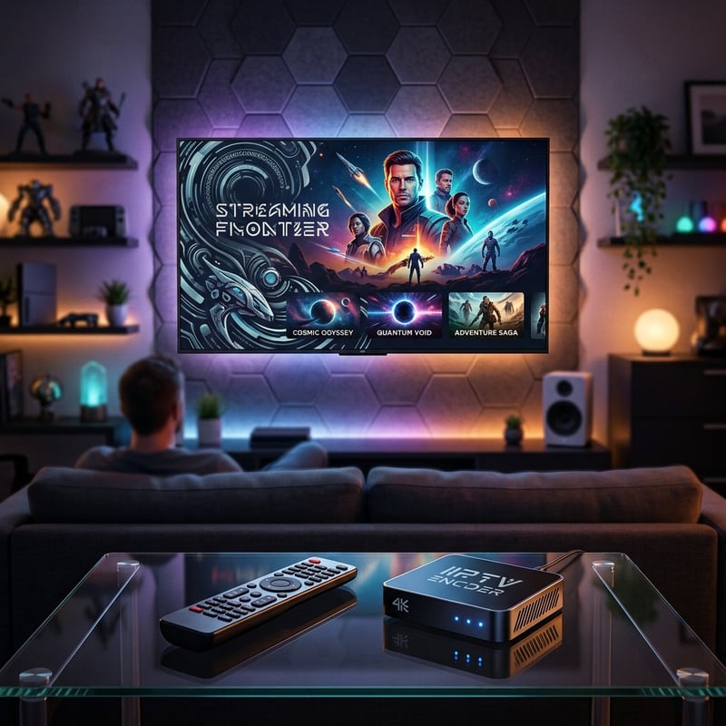 A man is sitting on a couch in front of a flat screen TV that is playing a movie.