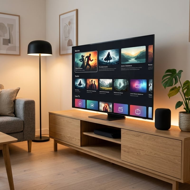 A flat screen TV with a black frame and a picture of a man on it.