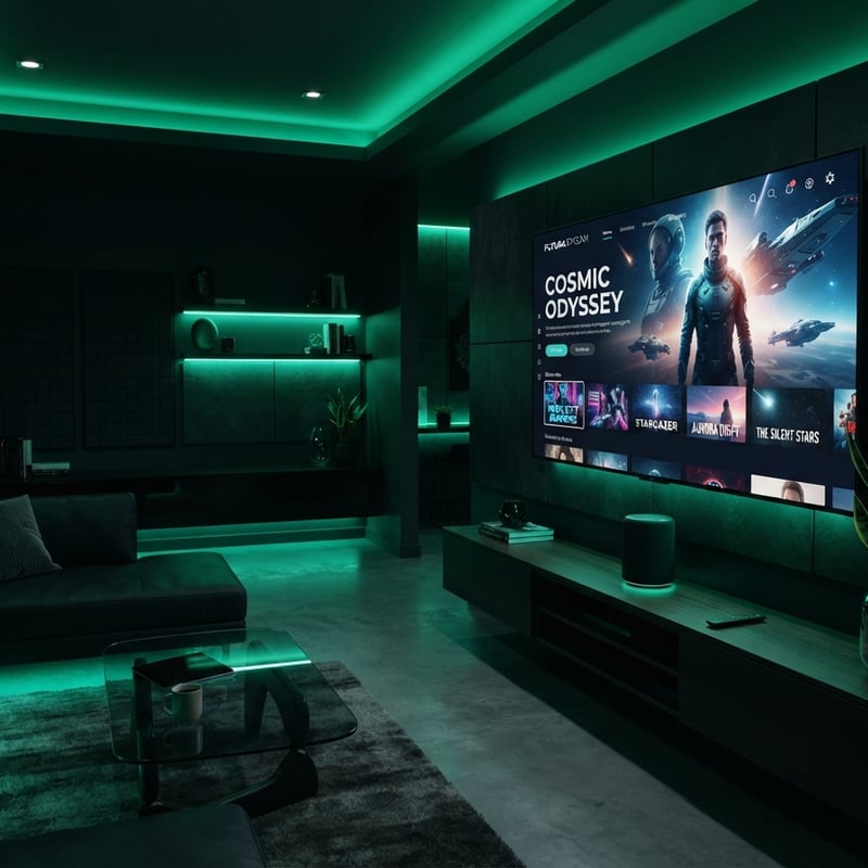 A large flat screen TV is mounted on the wall in a living room.