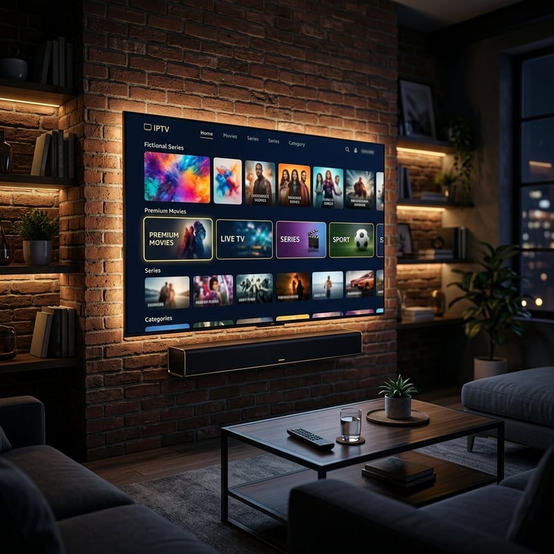 A flat screen TV with IPTV on the screen.